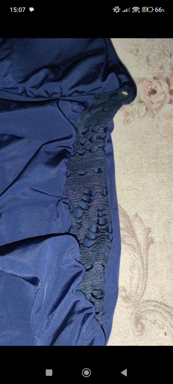 Lacivert Dantel İşlemeli Drapeli Mayo - Görsel 3