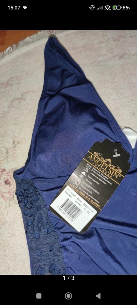 Lacivert Dantel İşlemeli Drapeli Mayo - Görsel 4