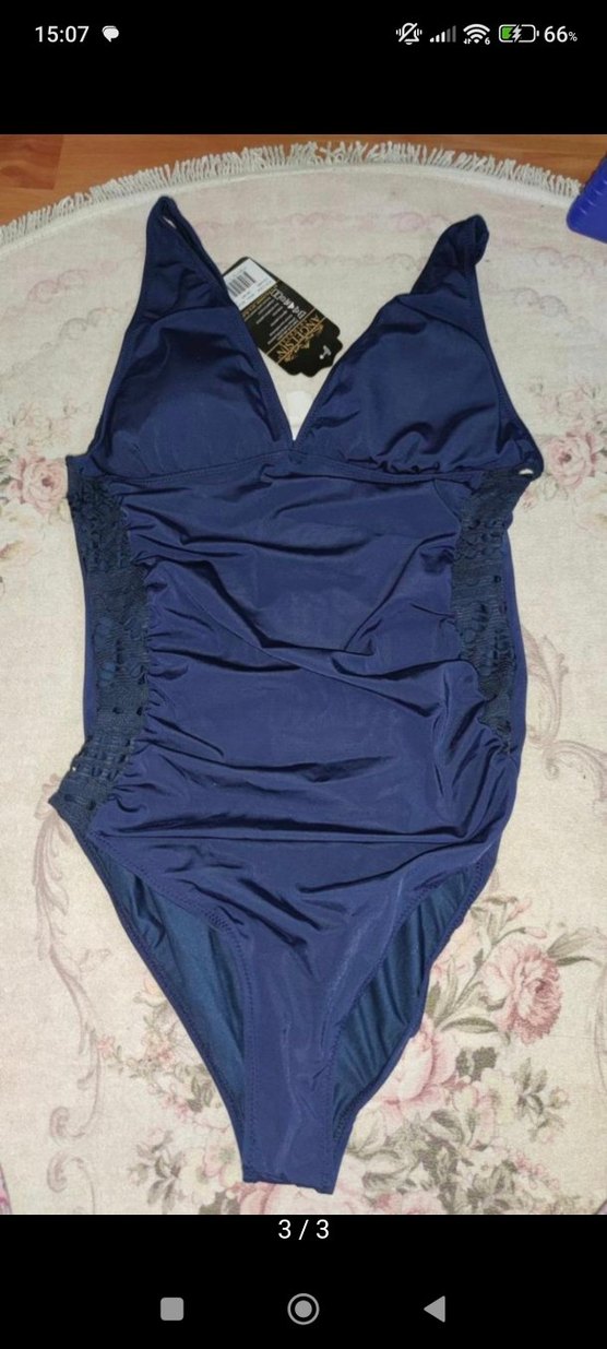 Lacivert Dantel İşlemeli Drapeli Mayo - Görsel 2