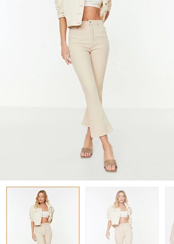 Bej Kadın Midi Kumaş Pantolon - Görsel 2