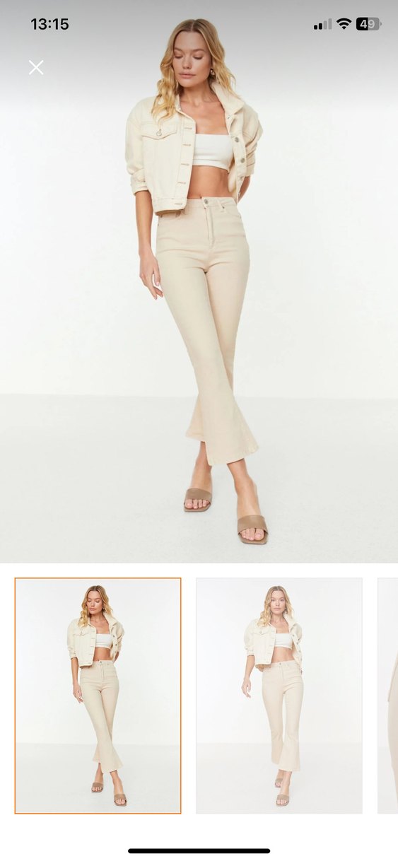 Bej Kadın Midi Kumaş Pantolon - Görsel 2