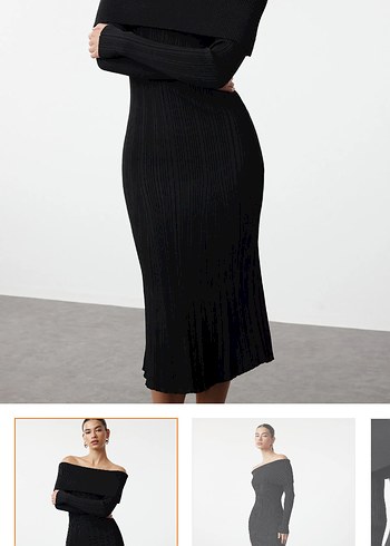 Siyah V Yaka Uzun Kollu Triko Elbise - Görsel 3