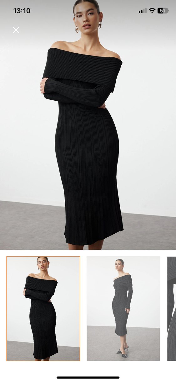 Siyah V Yaka Uzun Kollu Triko Elbise - Görsel 3