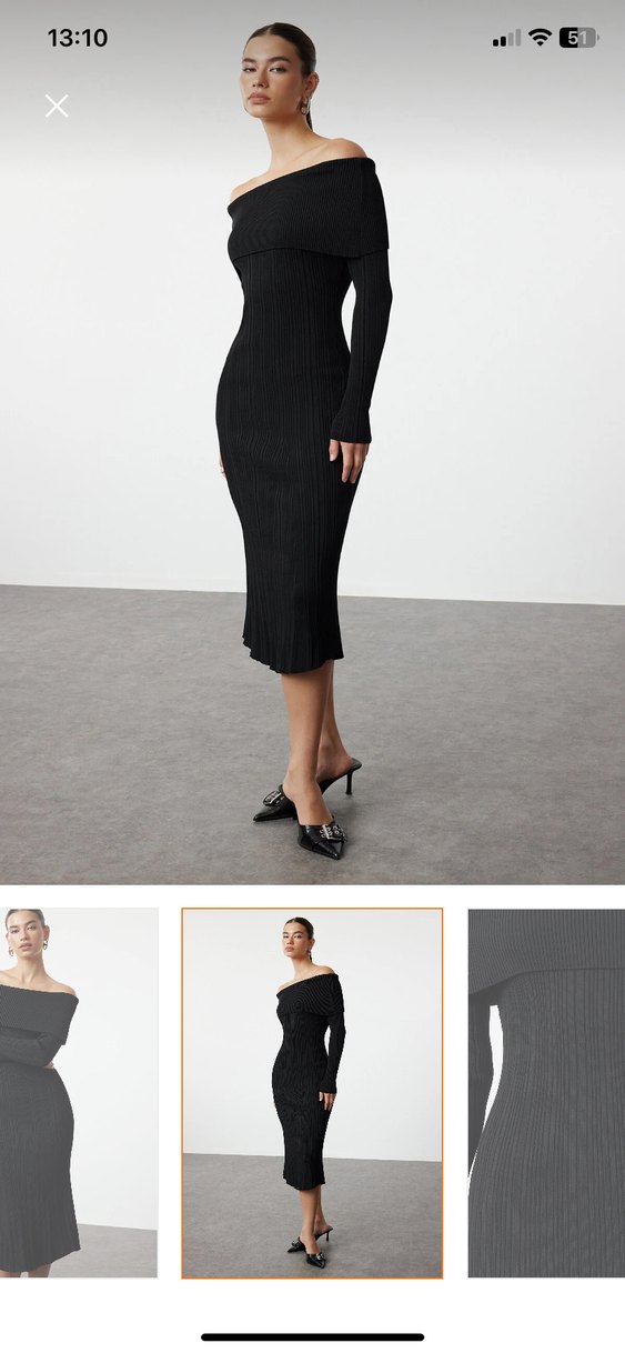 Siyah V Yaka Uzun Kollu Triko Elbise - Görsel 2