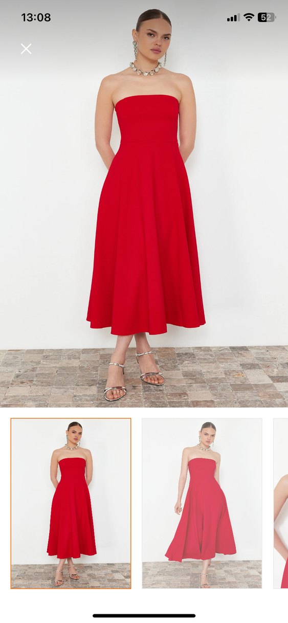 Kırmızı Straplez Uzun Kadın Elbise - Görsel 2