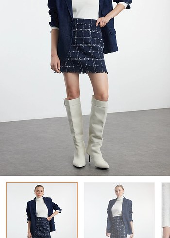 Ekose Desenli Beyaz Kot Mini Etek - Görsel 2