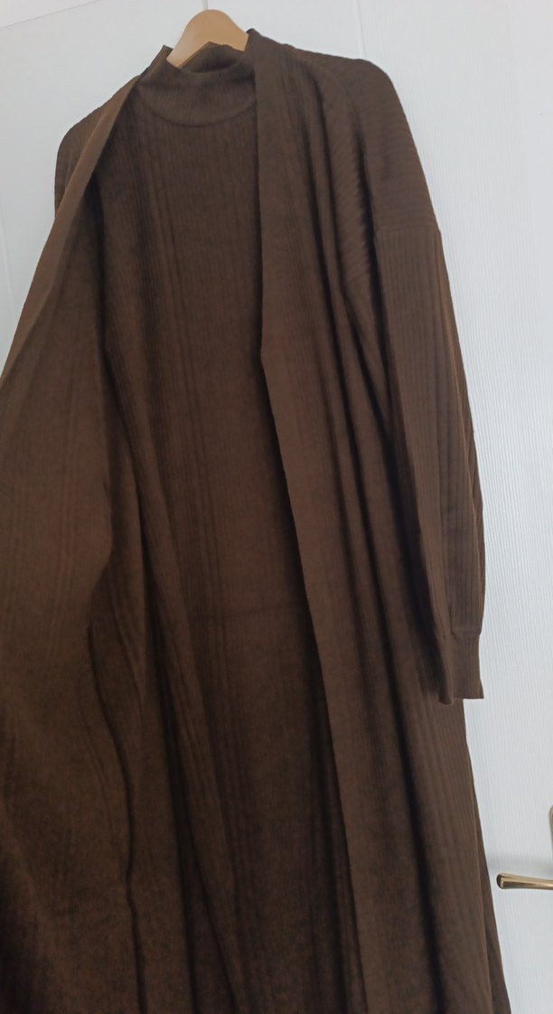 Kahverengi Uzun Kollu Triko Kadın Elbise - Görsel 2