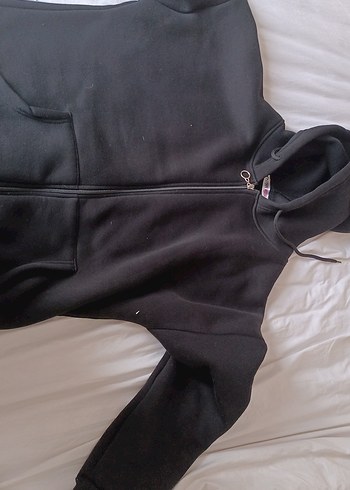 Siyah Kapüşonlu Fermuarlı Erkek Sweatshirt - Görsel 3