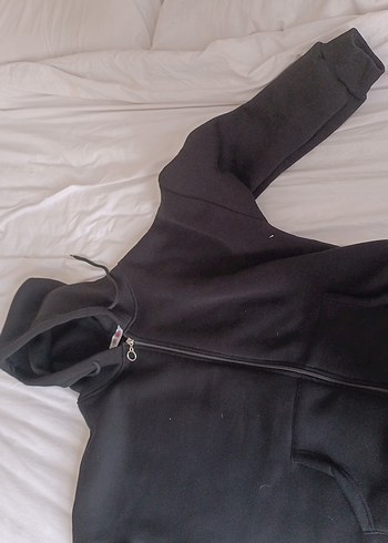 Siyah Kapüşonlu Fermuarlı Erkek Sweatshirt - Görsel 2