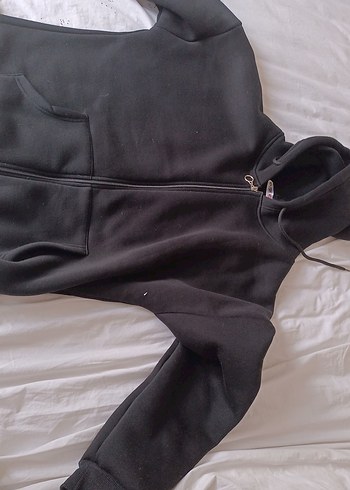 Siyah Kapüşonlu Fermuarlı üniversal Sweatshirt - Görsel 2