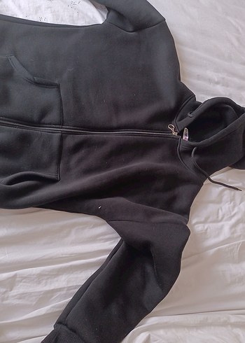 Siyah Kapüşonlu Fermuarlı üniversal Sweatshirt - Görsel 3