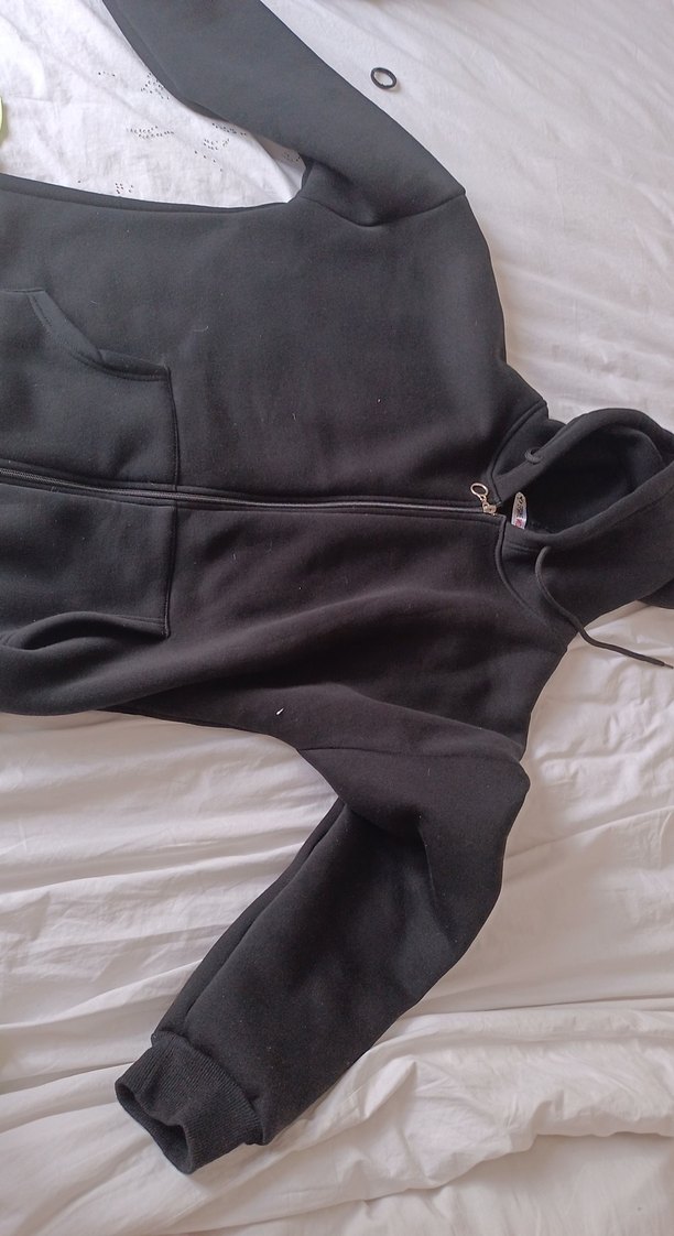 Siyah Kapüşonlu Fermuarlı üniversal Sweatshirt - Görsel 2