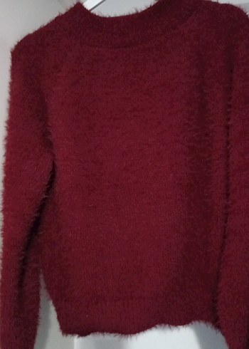 Bordo Kadın Yünlü Örgü Kazak - Görsel 2