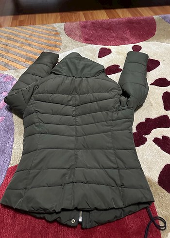 Fermuarlı haki Kadın Uzun Kışlık Mont - Görsel 5