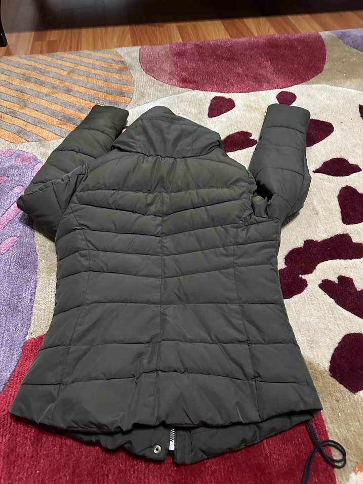 Fermuarlı haki Kadın Uzun Kışlık Mont - Görsel 5