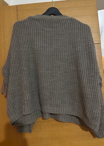 Gri Triko Kadın Kazak Tül Detaylı - Görsel 4