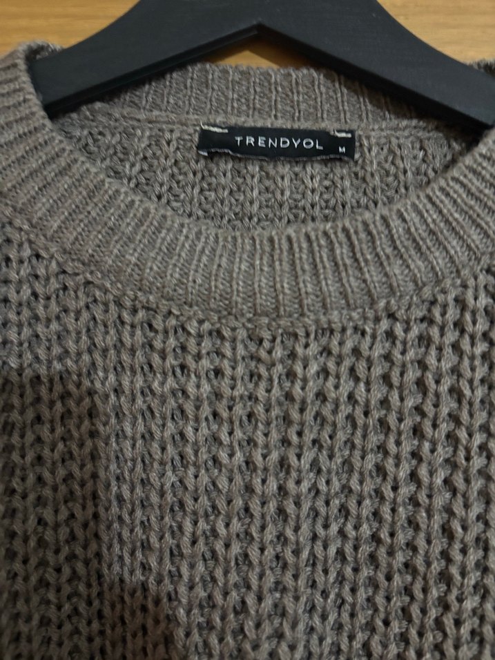 Gri Triko Kadın Kazak Tül Detaylı - Görsel 3