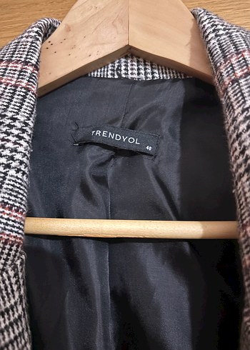 Kadın Gri Kareli Düğmeli Blazer Ceket - Görsel 2