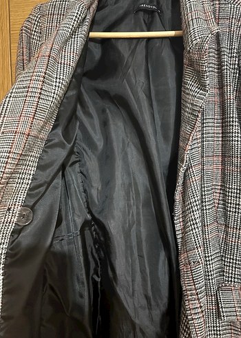 Kadın Gri Kareli Düğmeli Blazer Ceket - Görsel 5