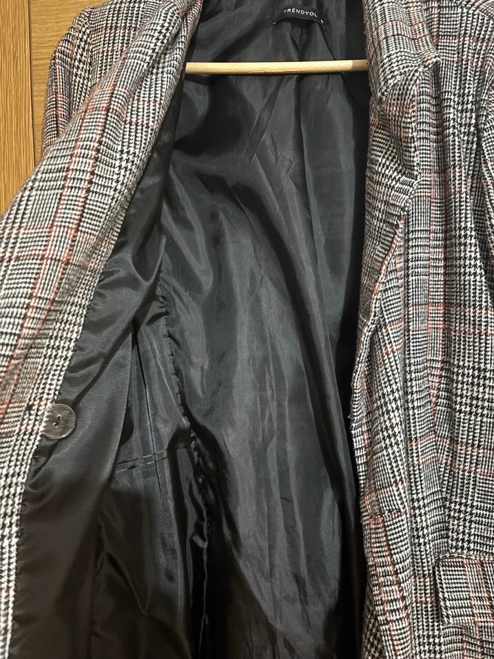 Kadın Gri Kareli Düğmeli Blazer Ceket - Görsel 5