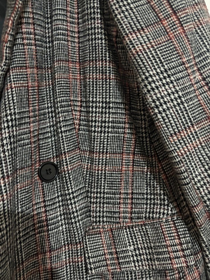 Kadın Gri Kareli Düğmeli Blazer Ceket - Görsel 3