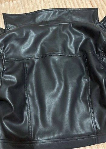 Düğmeli Siyah Deri Biker Ceket - Görsel 7