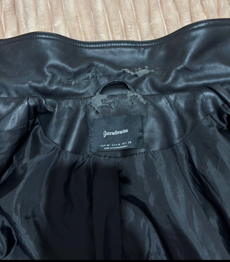 Düğmeli Siyah Deri Biker Ceket - Görsel 4