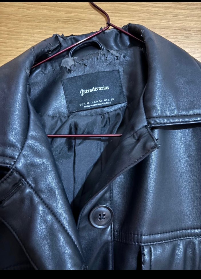 Düğmeli Siyah Deri Biker Ceket - Görsel 5