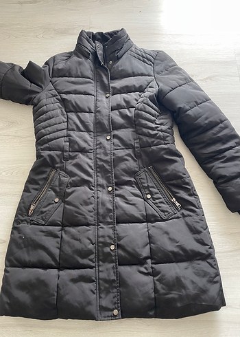 Fermuarlı Siyah Kadın Uzun Kışlık Mont