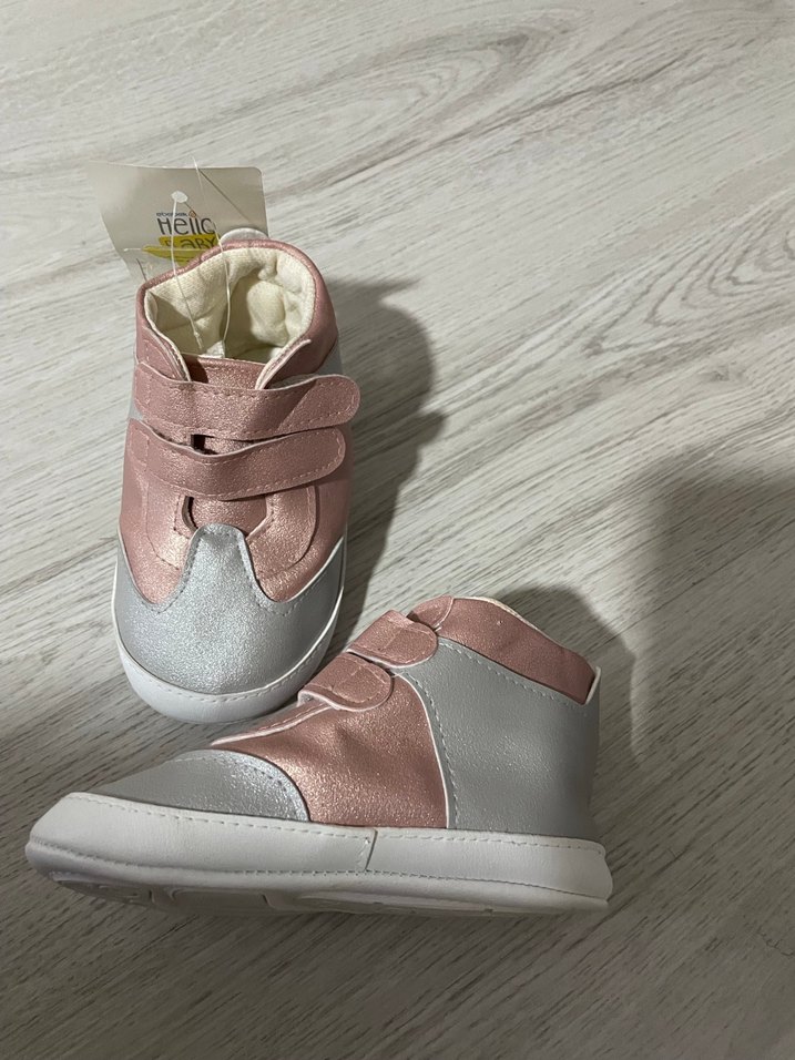 Kız Çocuk Gri-Pembe Cırtcırtlı İlkadım Ayakkabı - Görsel 2