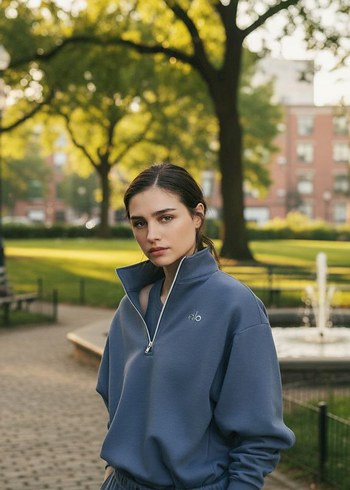 Gri Yarım Fermuarlı Kadın Sweatshirt - Görsel 3