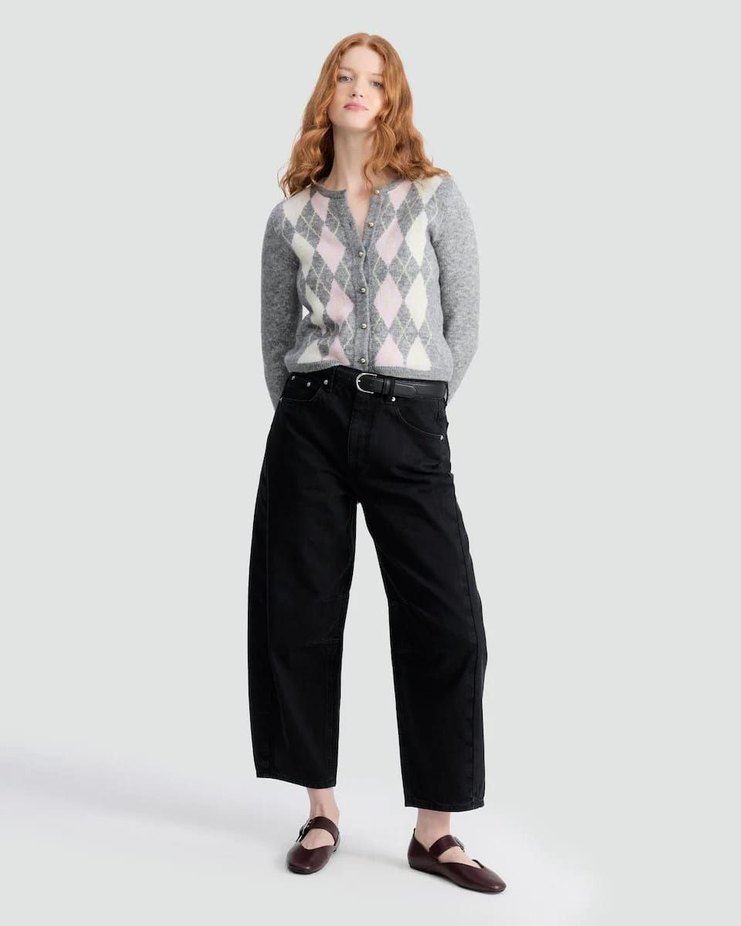 Gri Desenli Triko Kadın Hırka - Görsel 2