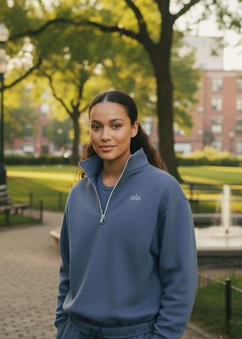 Gri Yarım Fermuarlı Kadın Sweatshirt Takım - Görsel 2