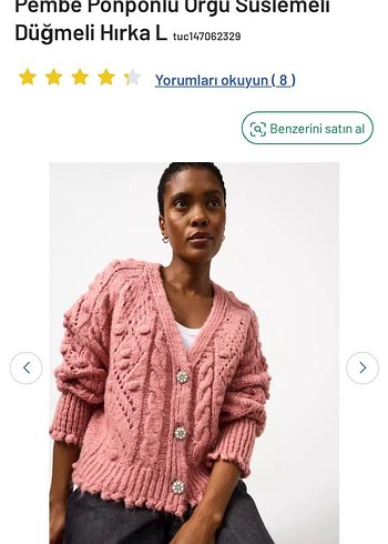 Pembe Ponponlu Örgü Düğmeli Hırka L - Görsel 7