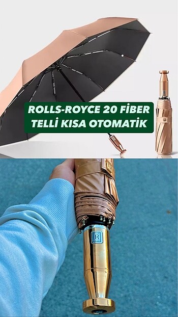 Diğer ROLLS-ROYCE ALTIN KAPLAMA 20 FİBER TELLİ TAM OTOMATİK ŞEMSİYE