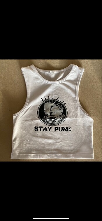 Stay punk baskılı crop
