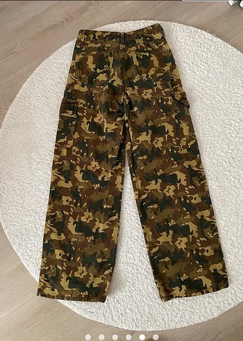 Diğer Kahverengi Kamuflaj Dantel Detaylı Geniş Paça Pantolon