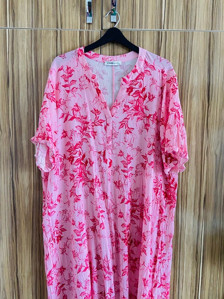 Pembe Desenli Bohem Uzun Elbise - Görsel 2