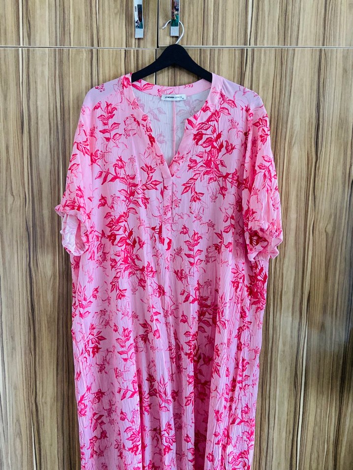 Pembe Desenli Bohem Uzun Elbise - Görsel 5