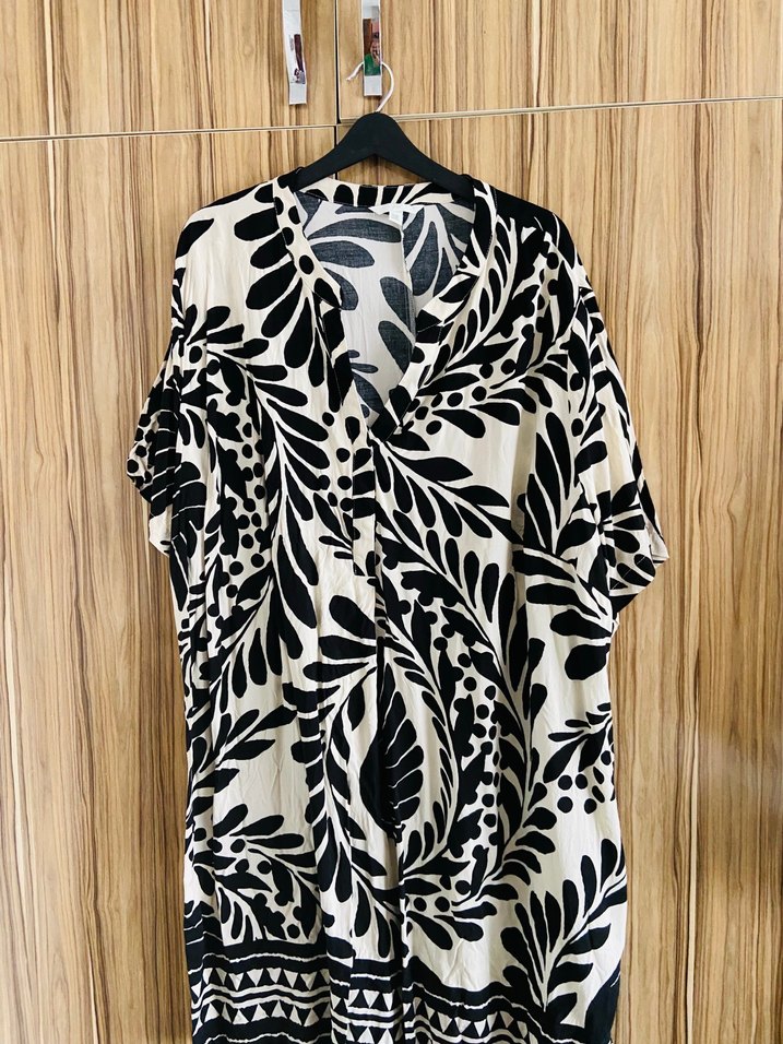 Bohem Siyah-Beyaz Desenli Uzun Elbise - Görsel 3