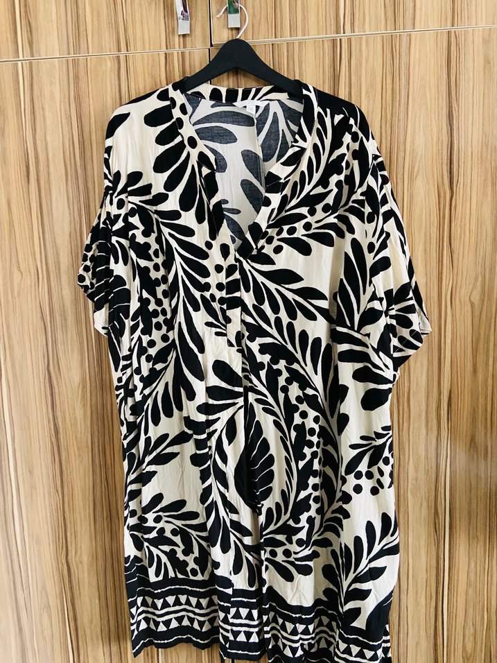 Bohem Siyah-Beyaz Desenli Uzun Elbise - Görsel 2