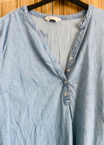 LC Waikiki Bohem V Yaka Düğmeli Uzun Denim Elbise