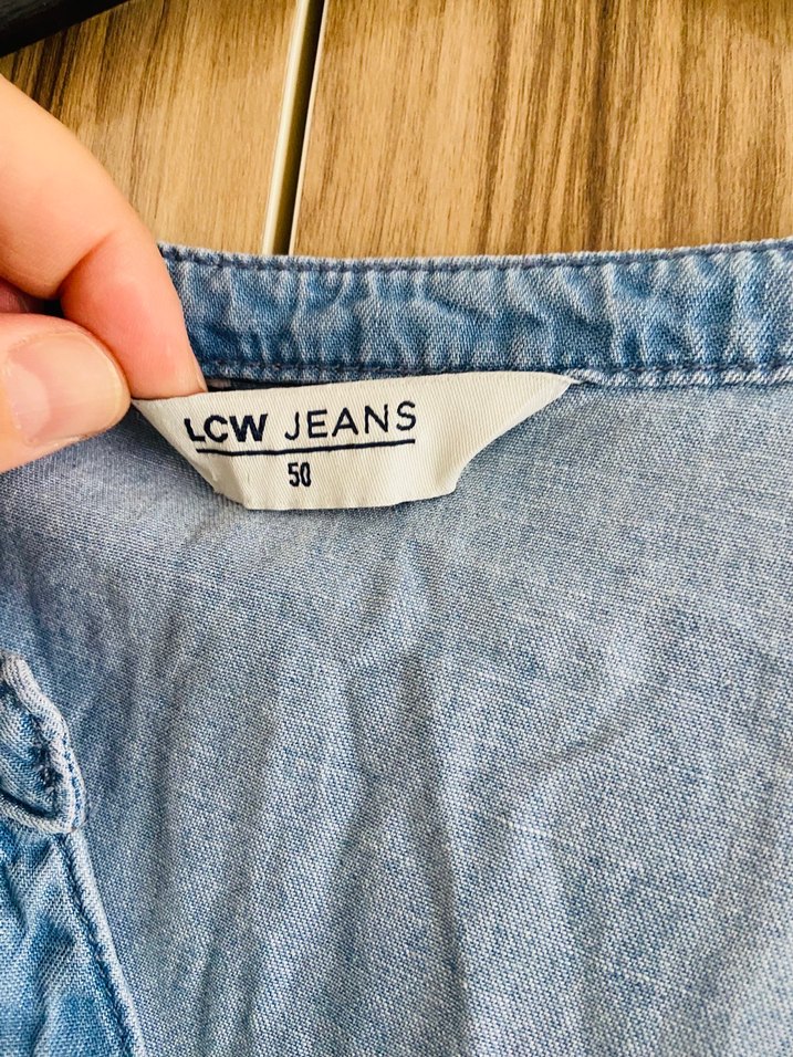 Bohem V Yaka Düğmeli Uzun Denim Elbise - Görsel 3