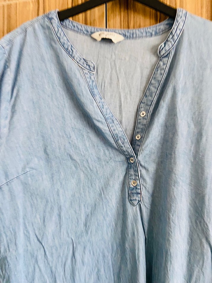 Bohem V Yaka Düğmeli Uzun Denim Elbise - Görsel 5