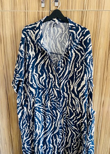 Mavi Zebra Desenli Bohem Kadın elbise - Görsel 5