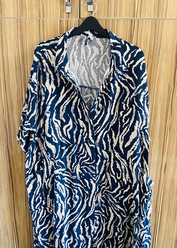 Mavi Zebra Desenli Bohem Kadın elbise - Görsel 4