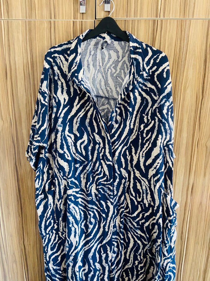 Mavi Zebra Desenli Bohem Kadın elbise - Görsel 5