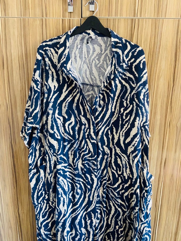 Mavi Zebra Desenli Bohem Kadın elbise - Görsel 4