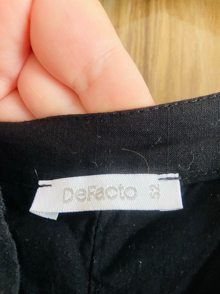 V Yaka Siyah Hamile Keten elbise - Görsel 4