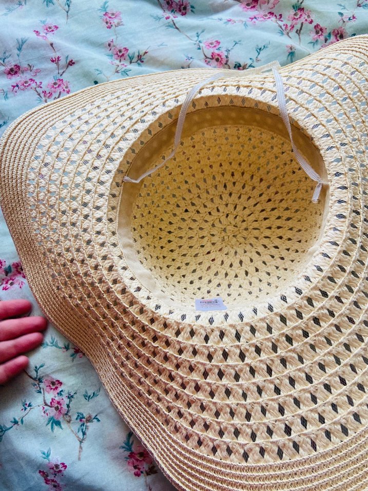 Bej Dantel Detaylı Kadın Hasır Şapka - Görsel 4